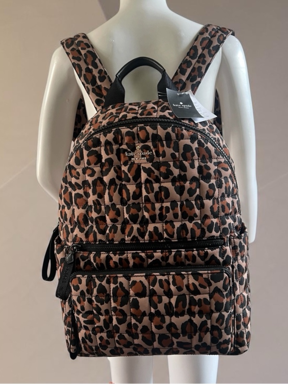 kate Spade New York Leopard Quilted Large Backpack - Brown and Black